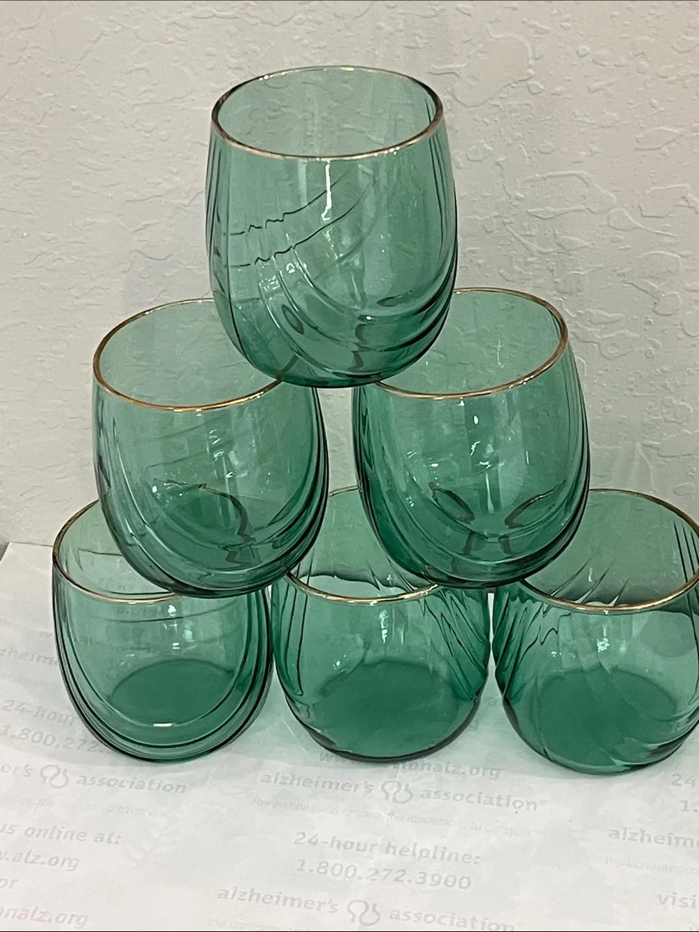 Libbey Juniper VTG Green Glass Tumblers with Gold Rim - Set of 6 MCM